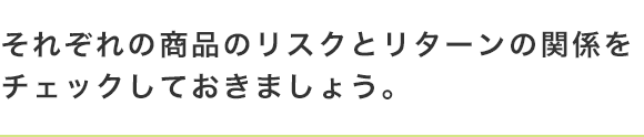 それぞれの商品のリスクとリターンの関係をチェックしておきましょう。