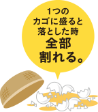 1つのカゴに盛ると落とした時全部割れる。